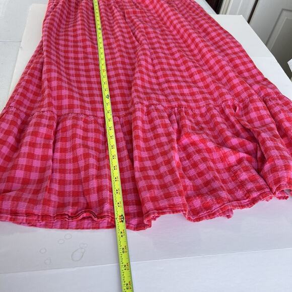 LANE BRYANT Gingham Sleeveless Flounce Hem Seersucker Midi Dress 18 Pink Pockets - Picture 12 of 15